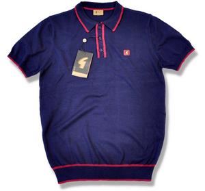 New Gabicci Mod S/S Cotton Knit Polo Shirt Navy Blue Preview